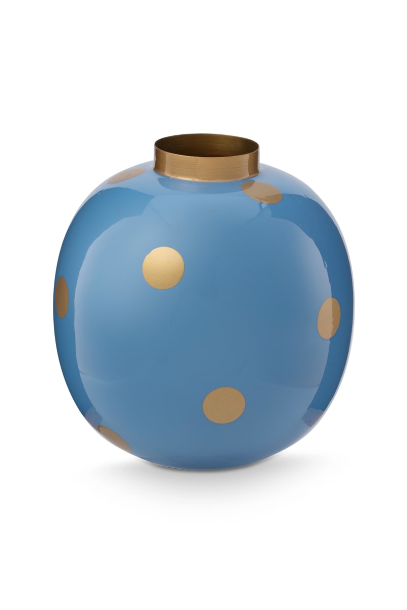 Produktbillede af Vase Metal Dots Light Blue-Gold 23cm på tilbud i høj kvalitet