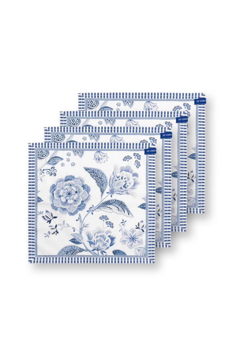 Produktbillede af Pip Studio Set/4 Napkins Royal Regal Flower Blue 40x40cm på tilbud i høj kvalitet