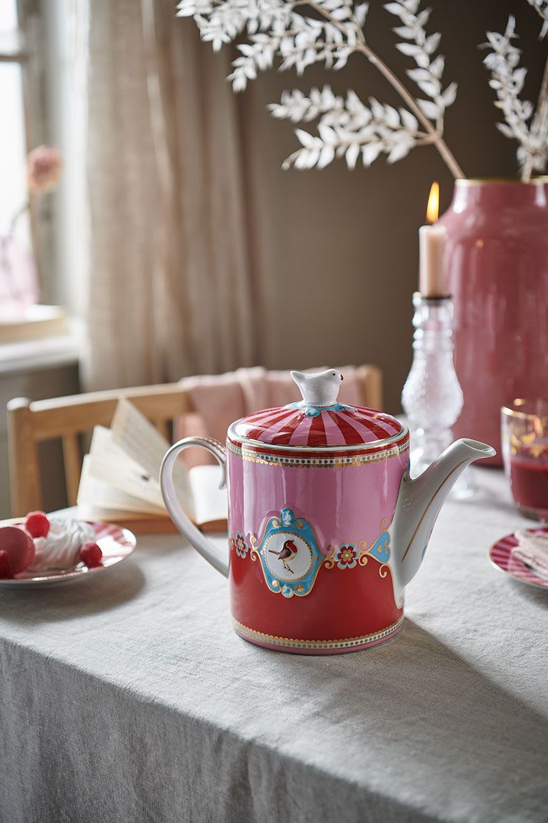 Produktbillede af Teapot Love Birds Medallion Red-Pink 1.3ltr på tilbud i høj kvalitet