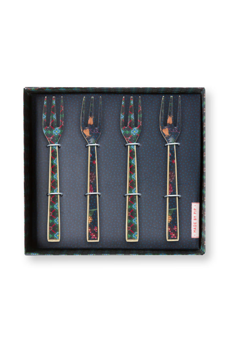 Produktbillede af Set/4 Cake Forks Enamelled Berry Blues 14.5cm på tilbud i høj kvalitet