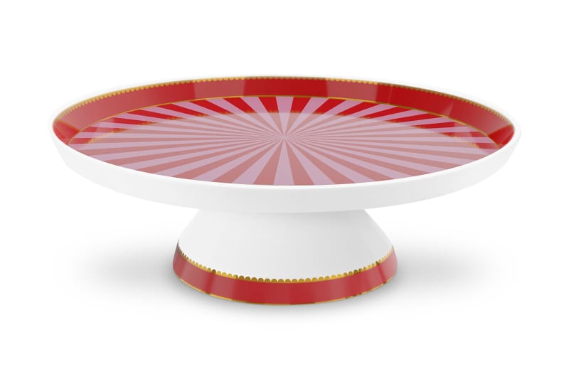 Produktbillede af Mini Cake Tray o/f Love Birds Stripe Red-Pink Ø 24 cm på tilbud i høj kvalitet