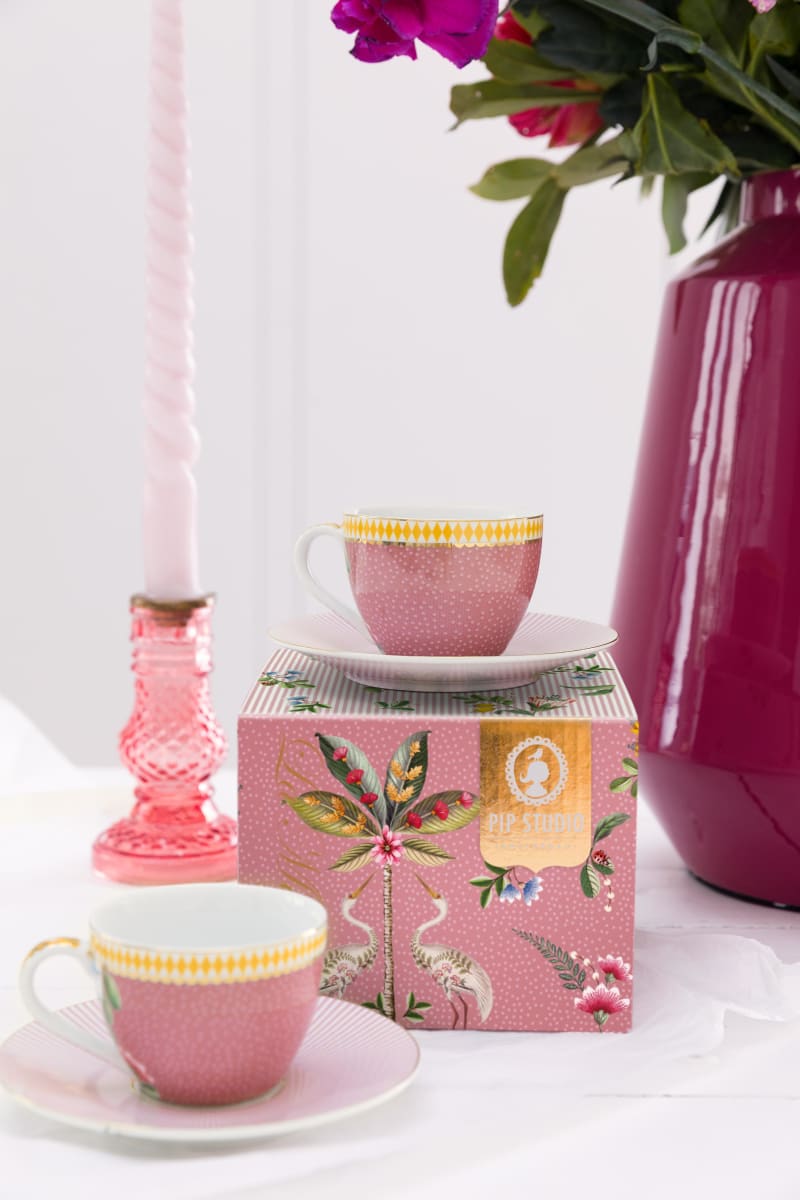 Produktbillede af Set/2 Espresso Cups & Saucers La Majorelle Pink 120ml på tilbud i høj kvalitet