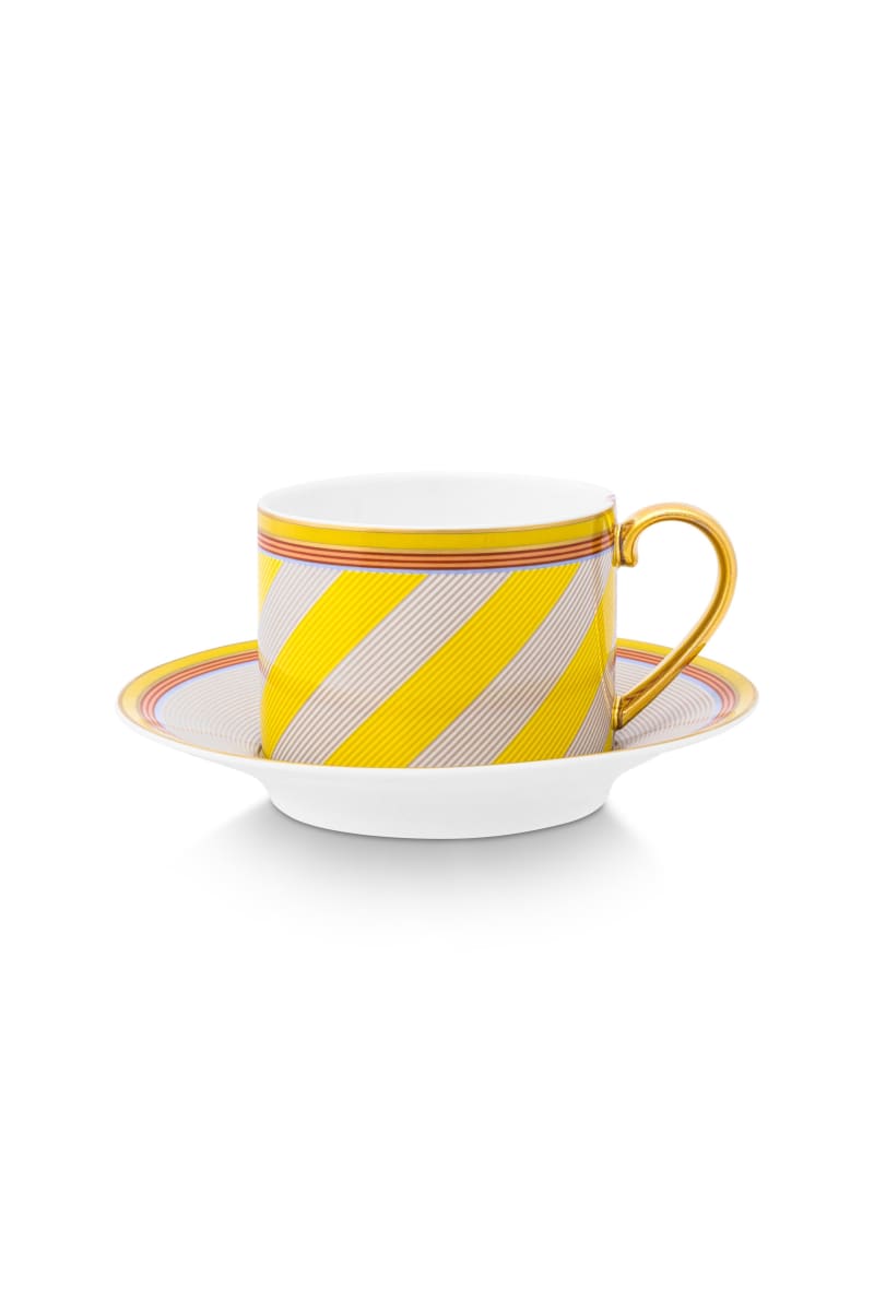 Produktbillede af Cup & Saucer Pip Chique Stripes Yellow 220ml på tilbud i høj kvalitet