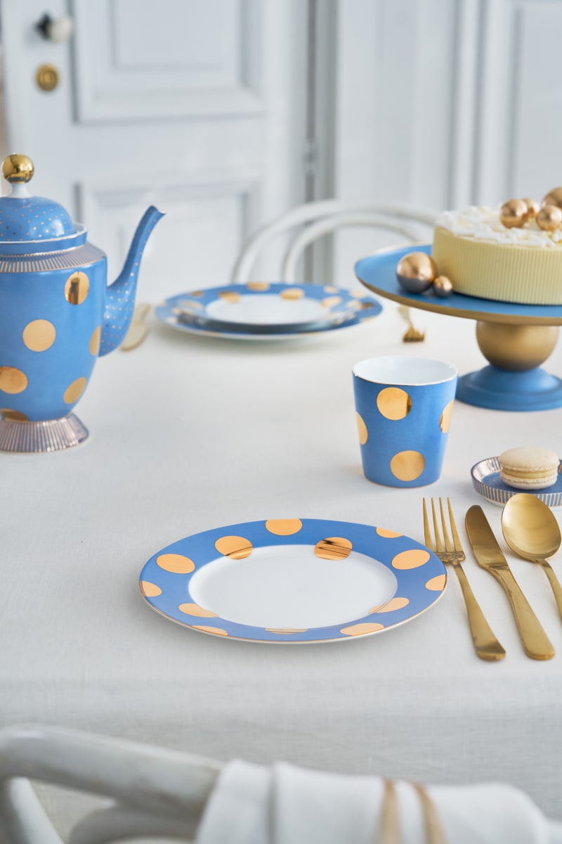 Produktbillede af Set/2 Plates Dot Delight Light Blue-Gold 26.5cm på tilbud i høj kvalitet
