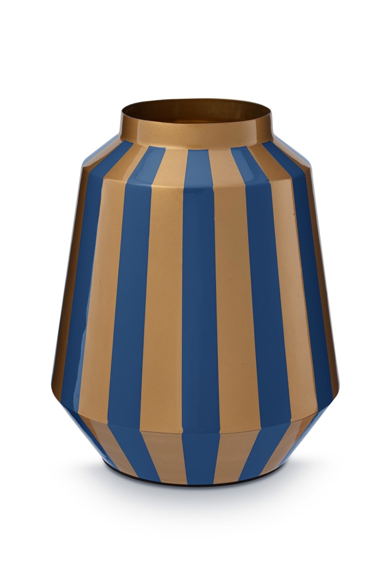 Produktbillede af Vase Metal Stripes Navy-Gold 24x29cm på tilbud i høj kvalitet