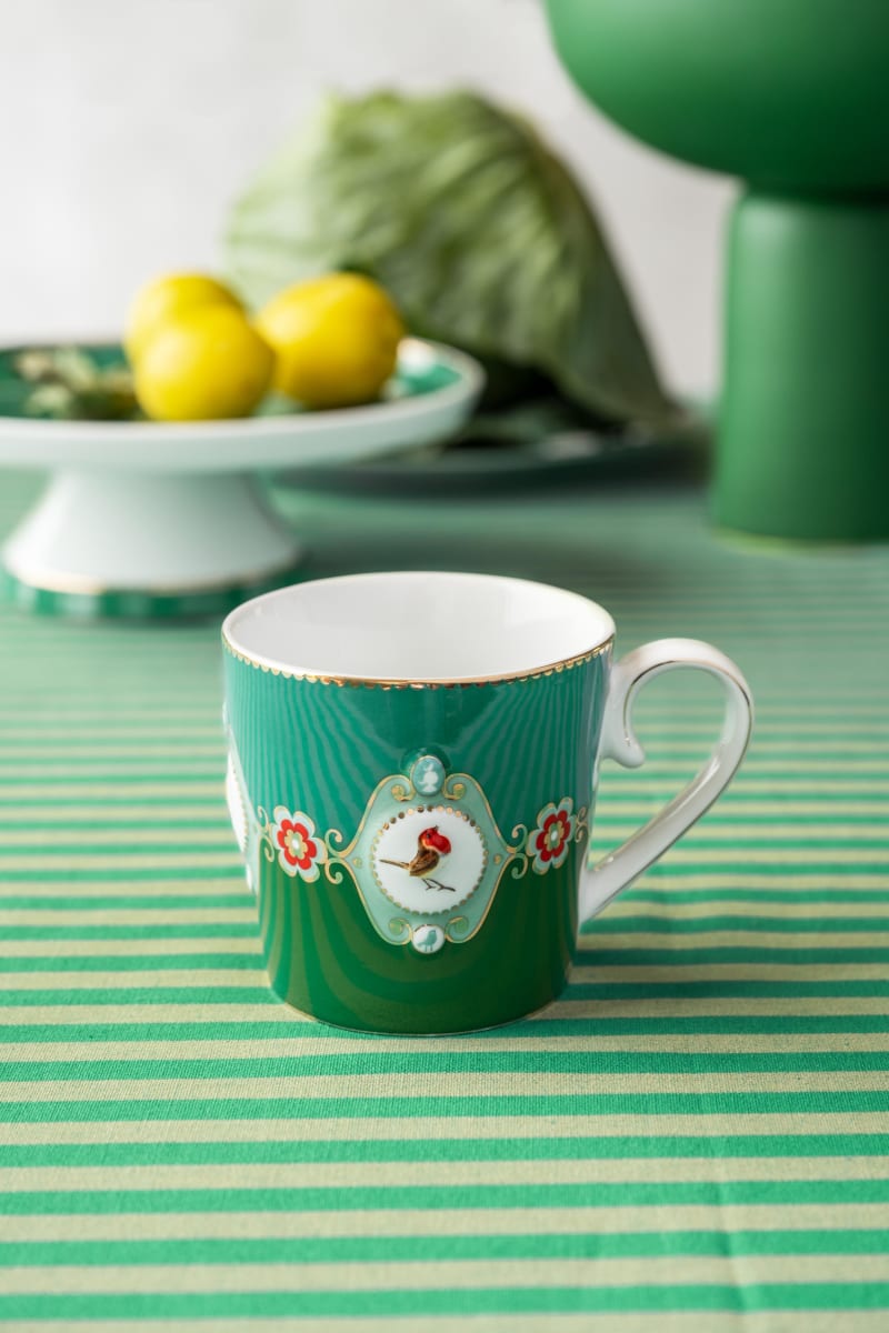 Produktbillede af Mug Large Love Birds Medallion Emerald-Green 250ml på tilbud i høj kvalitet