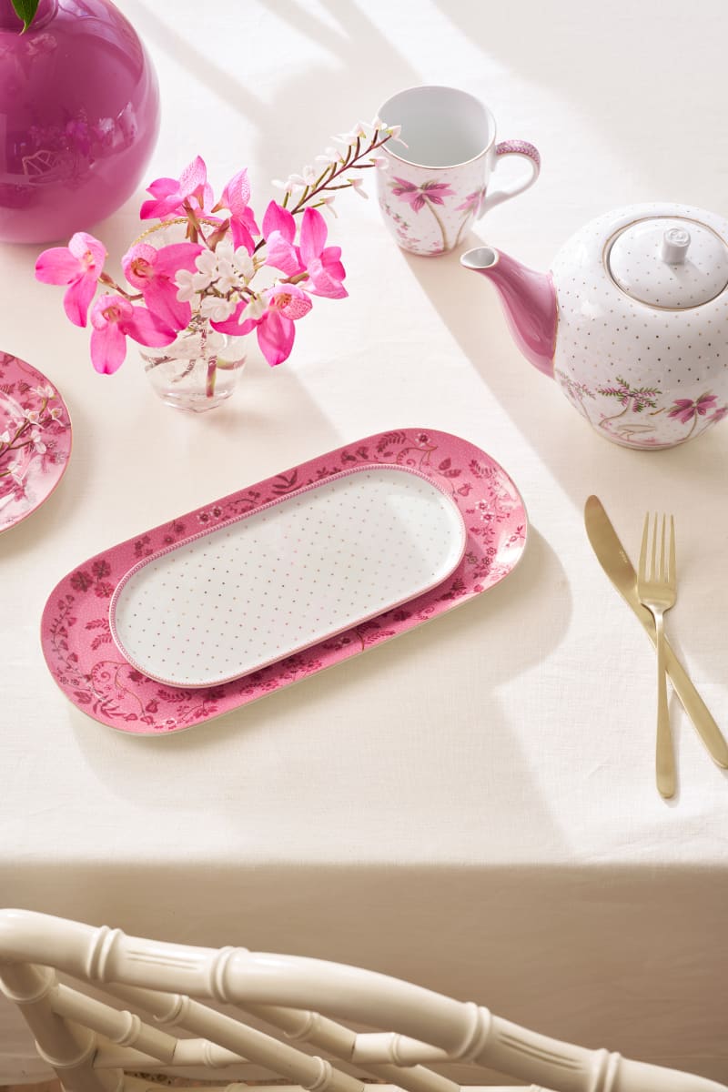 Produktbillede af Pip Studio Plate Sugar & Creamer Jolie Dots Gold Pink 25x12cm på tilbud i høj kvalitet