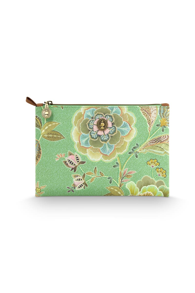 Produktbillede af Pip Studio Charly Cosmetic Flat Pouch Medium Matata Green 24x1x15.5cm på tilbud i høj kvalitet