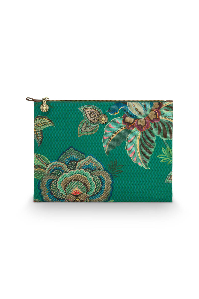Produktbillede af Charly Cosmetic Flat Pouch Large Cece Fiore Green 30x22x1cm på tilbud i høj kvalitet