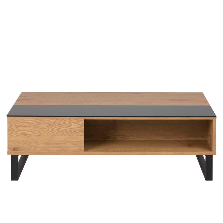 ACT NORDIC Azalea sofabord m. opbevaring natur papir vild eg sort glas og sort metal 110x60