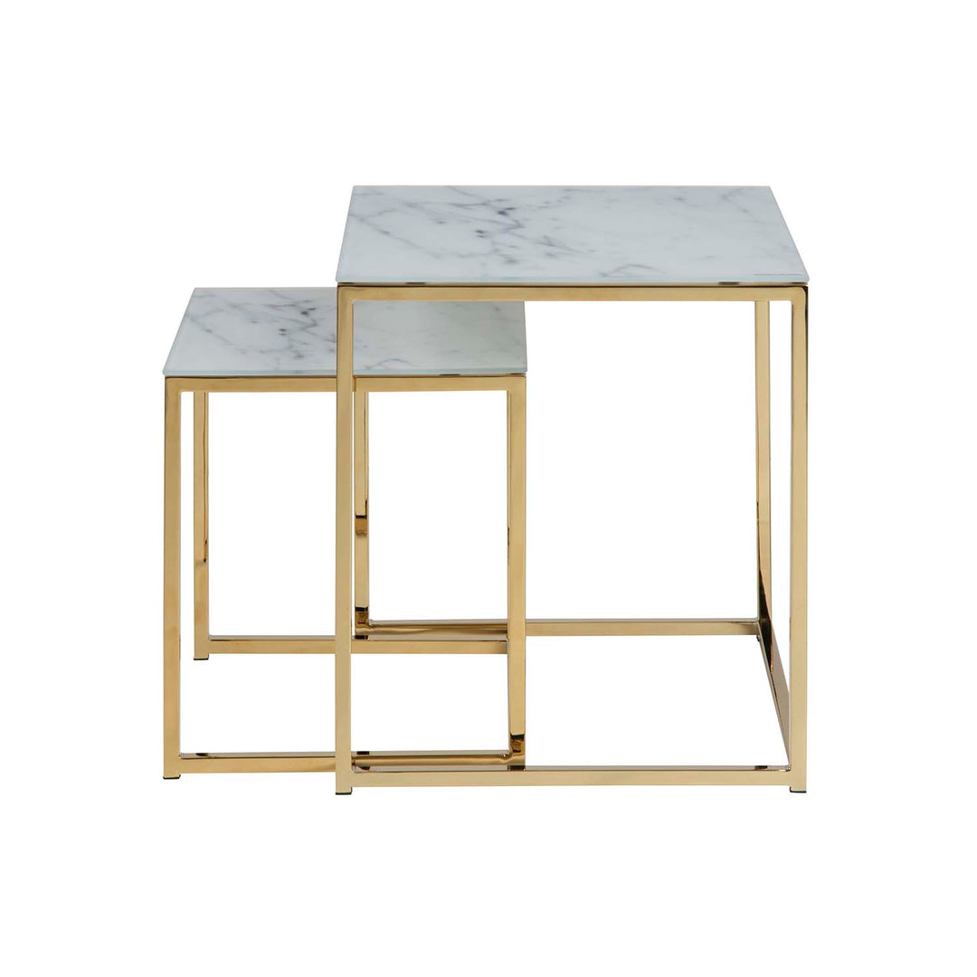 ACT NORDIC Alisma indskudsborde glas m. hvid marmor print og guld metal