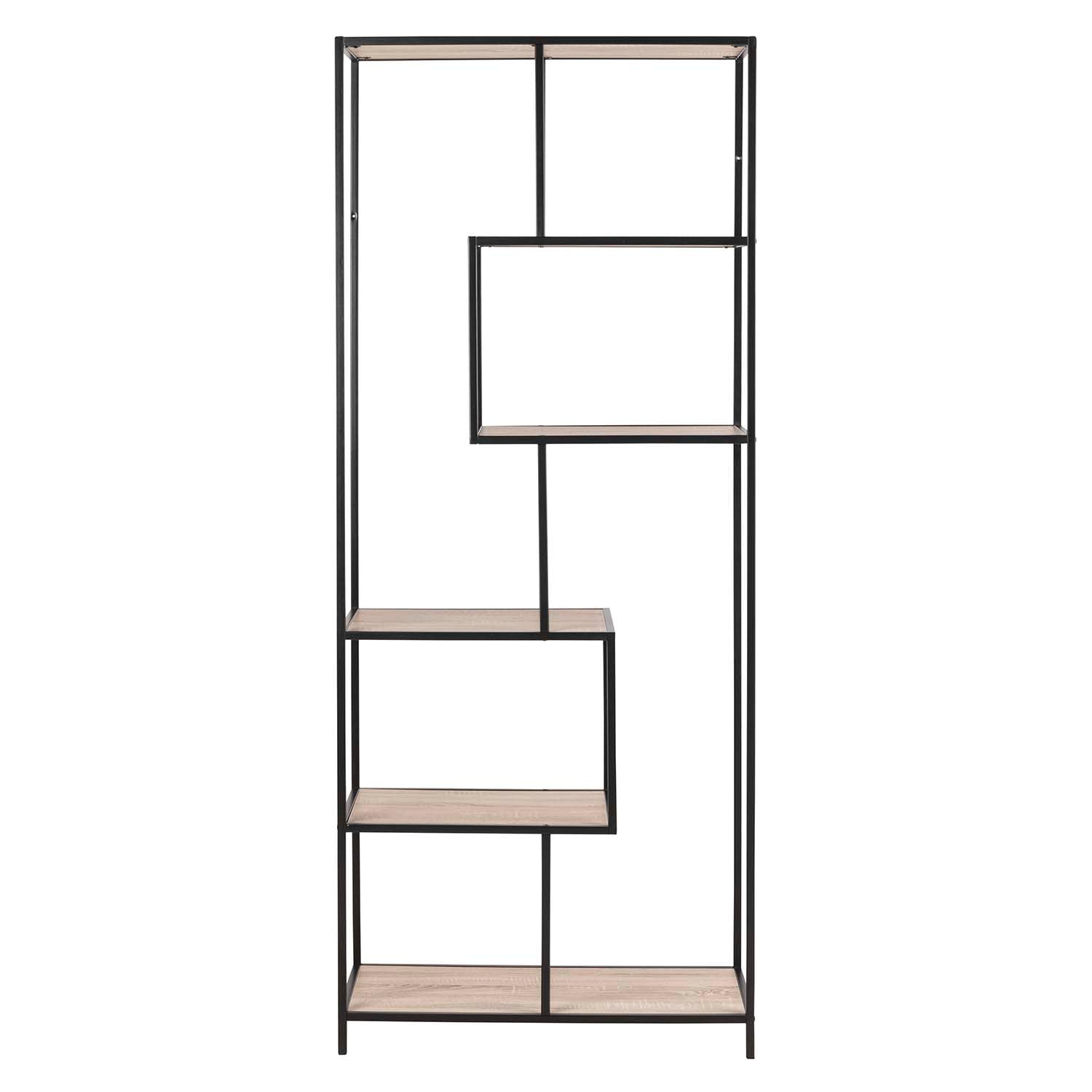 Produktbillede af ACT NORDIC rektangulær Seaford bogreol natur papir sonoma eg og sort metal H:185cm x77cm x 35cm i premium kvalitet