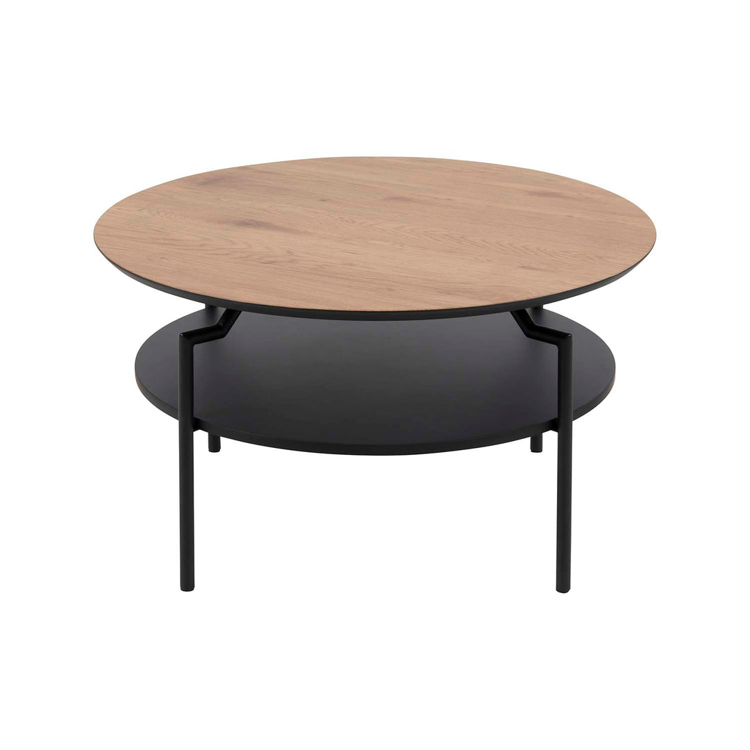 ACT NORDIC rund Goldington sofabord m. hylde natur papir vild eg sort MDF og sort metal Ø:80