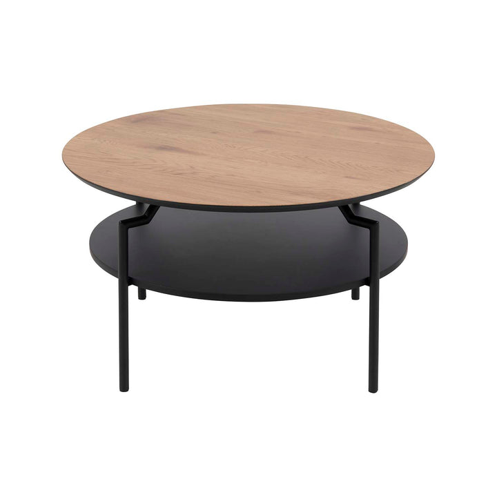 ACT NORDIC rund Goldington sofabord m. hylde natur papir vild eg sort MDF og sort metal Ø:80