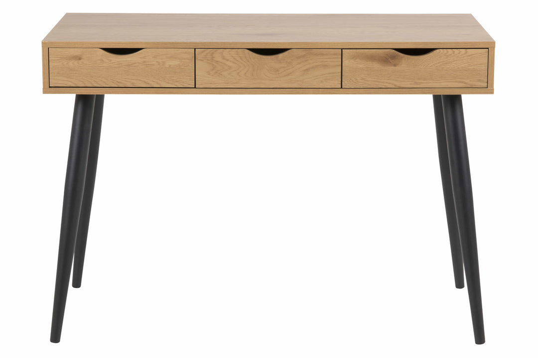 Produktbillede af ACT NORDIC Neptun skrivebord i finer natur papir vild eg/sort m. 3 skuffer 110x50 i premium kvalitet