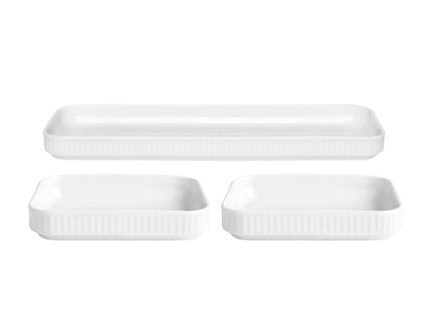 Produktbillede af Pillivuyt Plissé Fadsæt rektangulært 36x12 & 2 stk. 18x12 Hvid i premium kvalitet