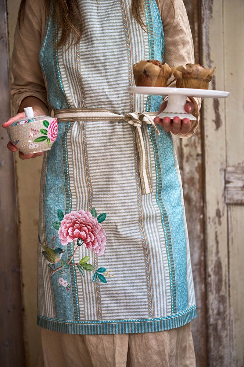 Produktbillede af Apron Blushing Birds Blue 85x88cm på tilbud i høj kvalitet