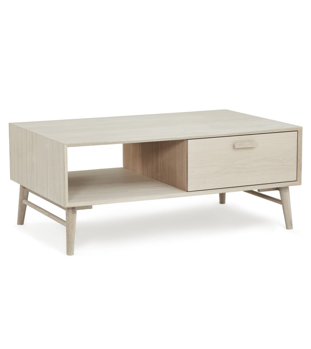 Produktbillede af Porto sofabord m. 2 skuffer og 1 rum hvidolieret egetræsfinér og træ 75x120 i premium kvalitet