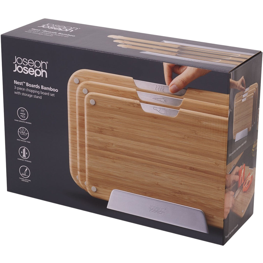 Joseph joseph Joseph Joseph Nest Bamboo skærebræt sæt, 3 dele med stativ ❤ produktvisning (Skærebræt)