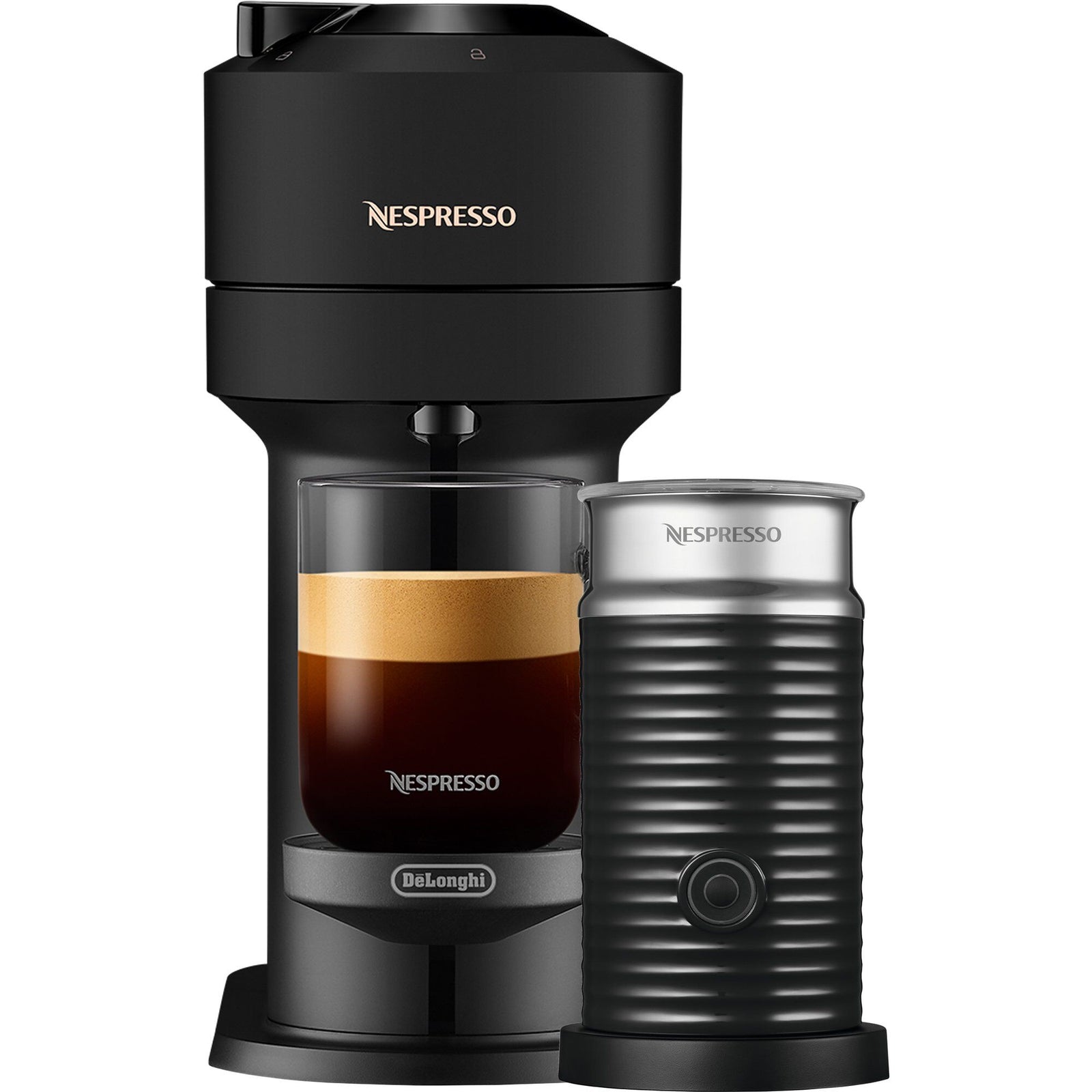 Nespresso Nespresso Vertuo Next Value Pack kaffemaskine og mælkeskummer, sort – produktvisning (Kapselmaskiner)