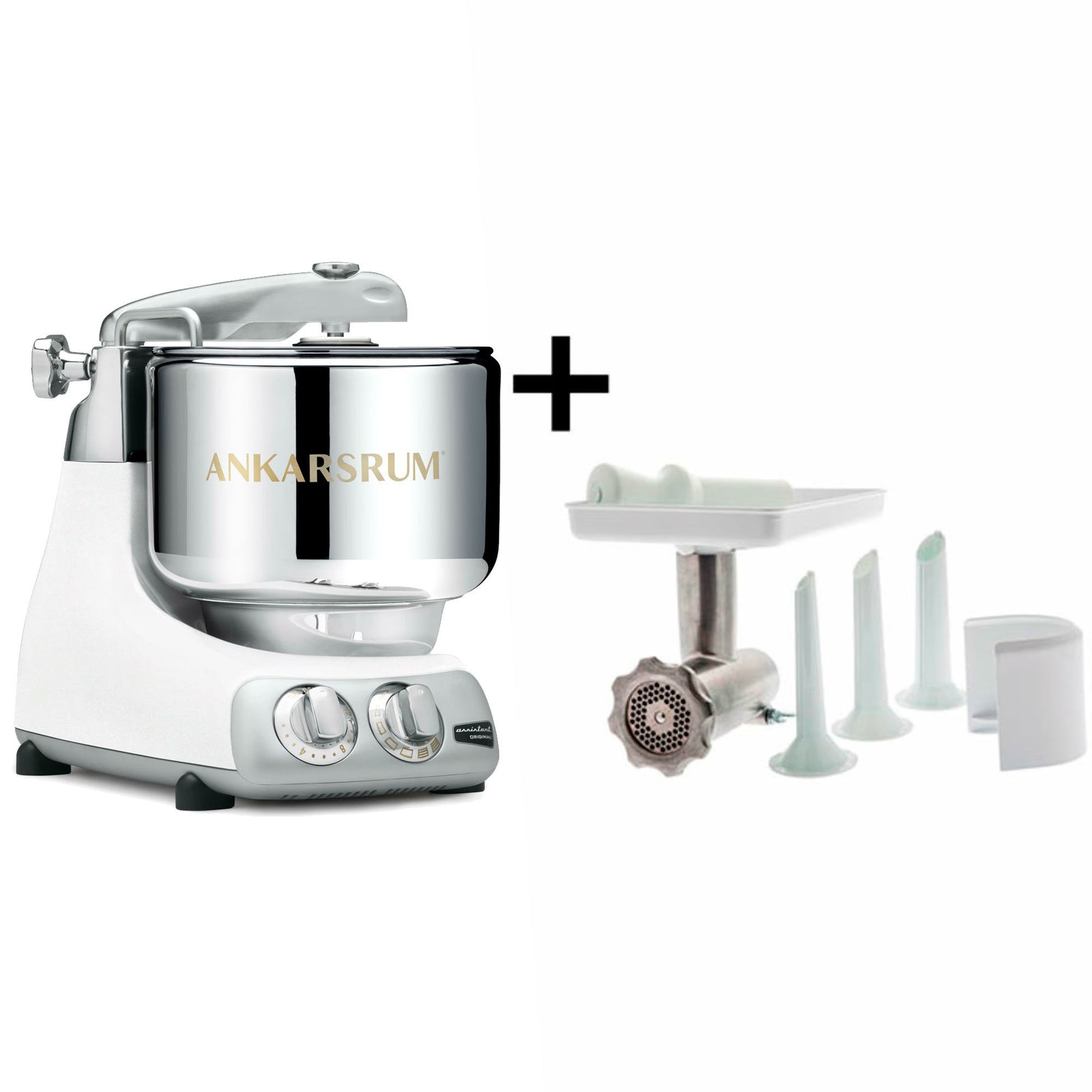 Ankarsrum Ankarsrum Assistent Original AKM6230 Glossy White + Kødhakker ❤ frontbillede (Røremaskiner)
