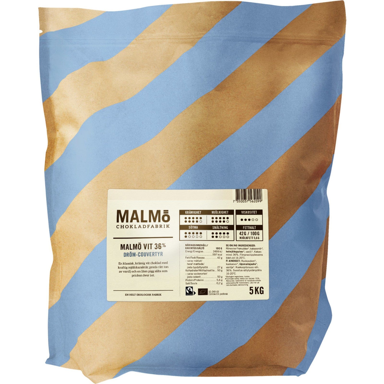 Malmö chokladfabrik Malmö chokladfabrik Malmö Vit 36% couverture – produktvisning (Chokolade)