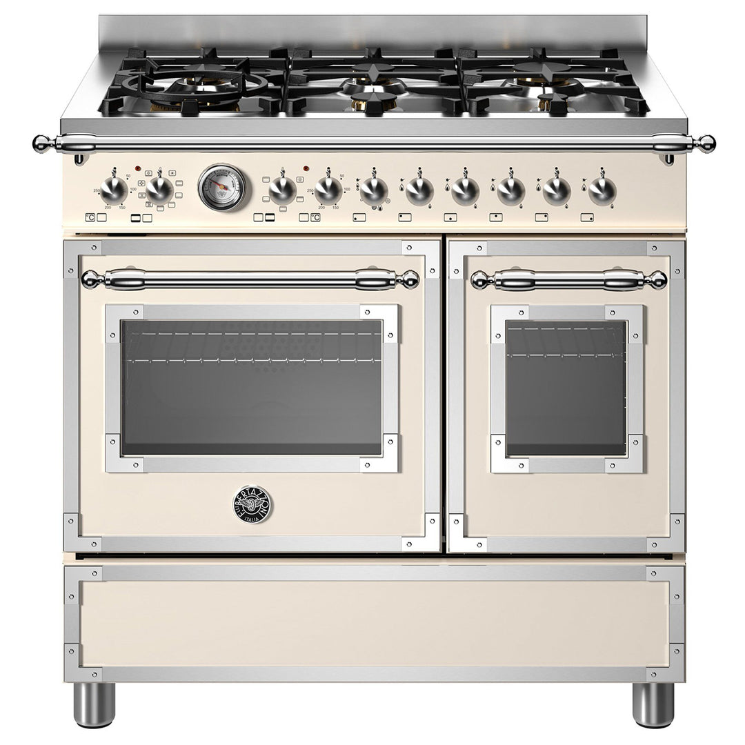 Bertazzoni Bertazzoni HER96L2EAVT Heritage gaskomfur med dobbeltovn, 90 cm, cremehvid – frontbillede (Gasblus)