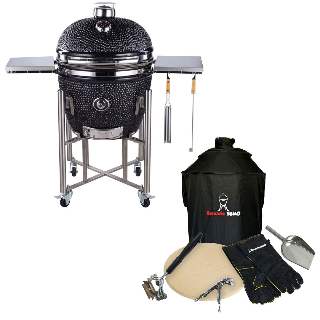Kamado sumo Kamado Sumo Signature Pro kulgrill + tilbehørspakke – billede i brug (Kamadogrill)