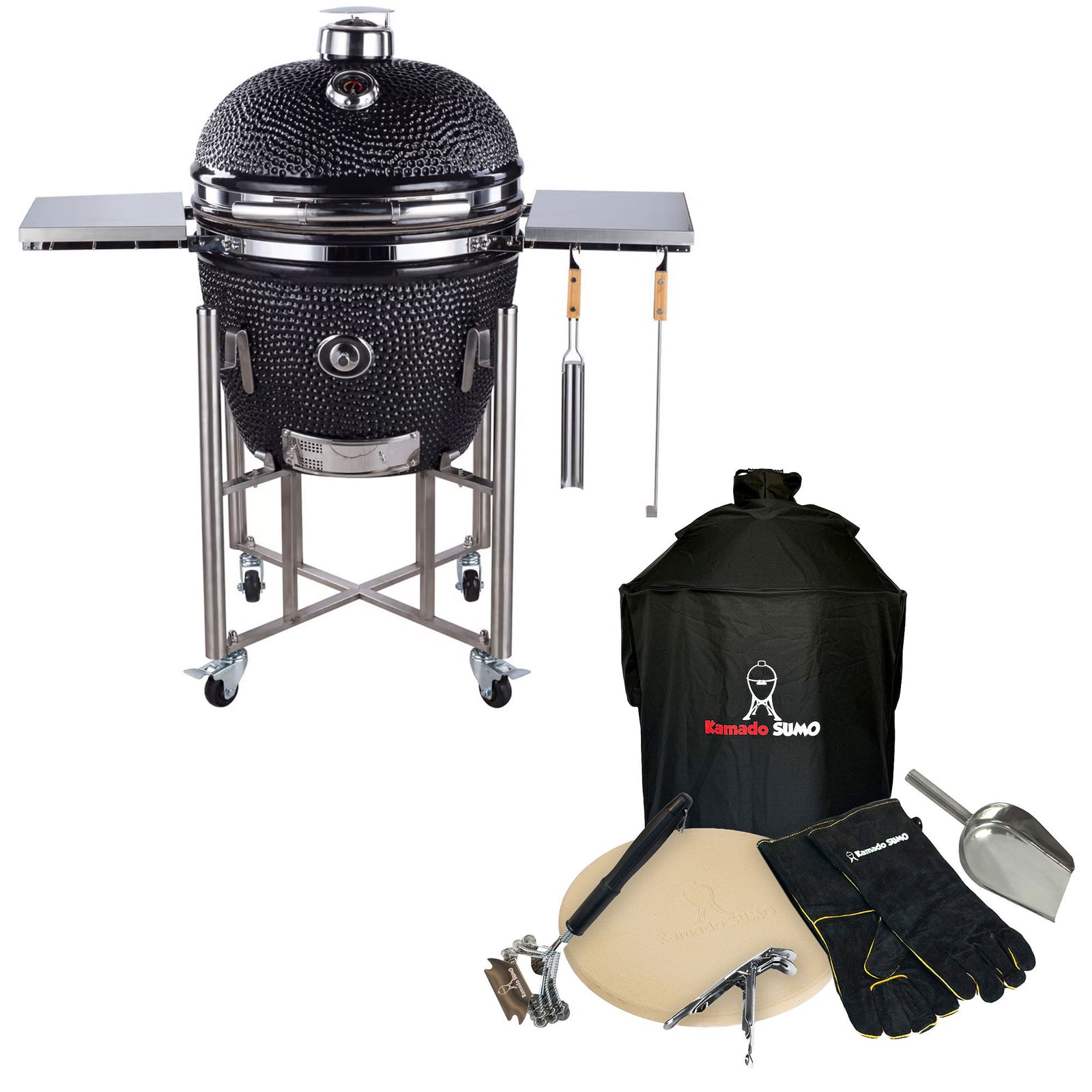 Kamado sumo Kamado Sumo Signature Pro kulgrill + tilbehørspakke – billede i brug (Kamadogrill)