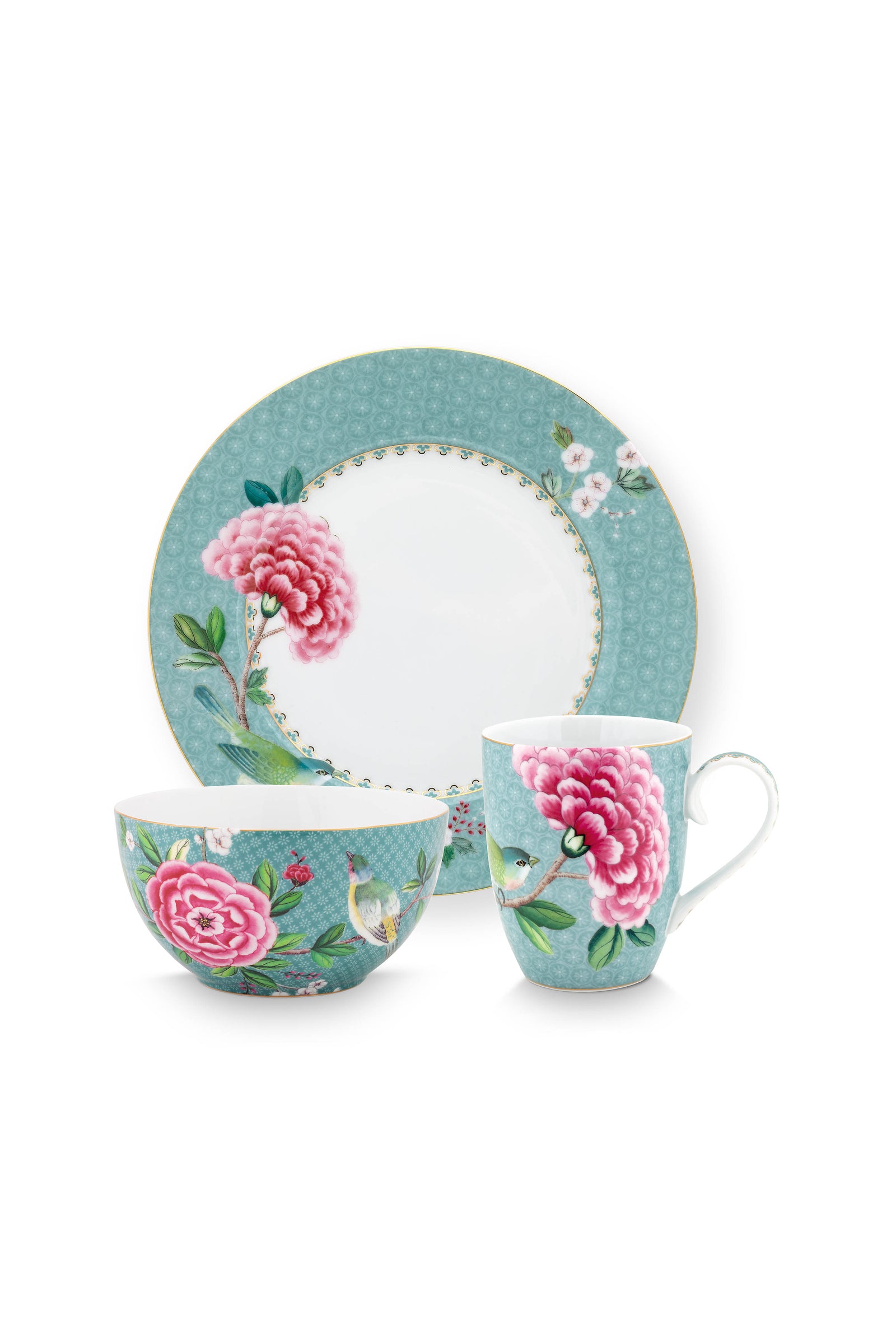 Produktbillede af Set/3 Breakfast Set Blushing Birds Blue på tilbud i høj kvalitet