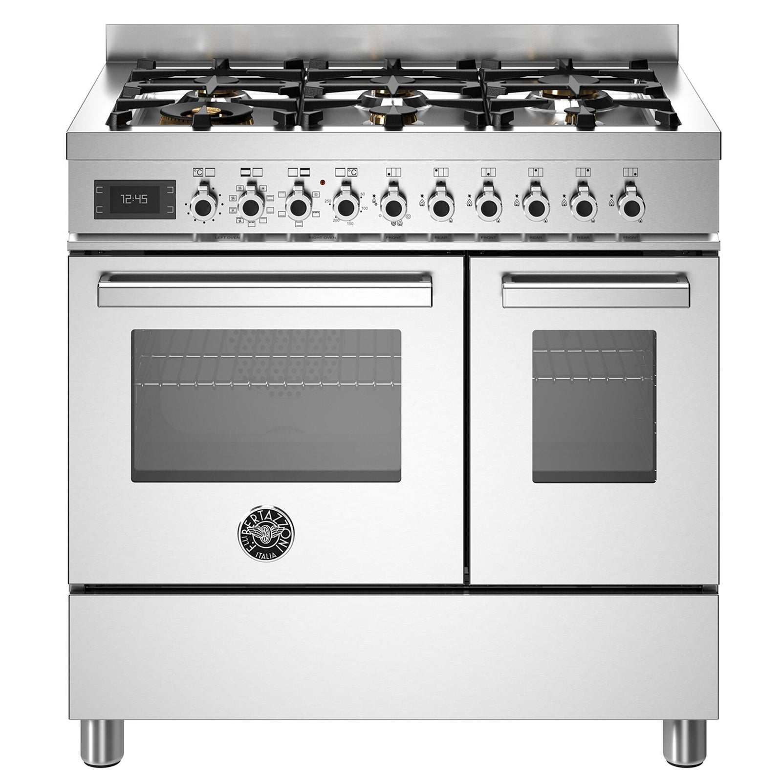 Bertazzoni Bertazzoni PRO96L2EXT Professional gaskomfur med dobbeltovn, 90 cm, rustfrit stål – produktvisning (Gasblus)