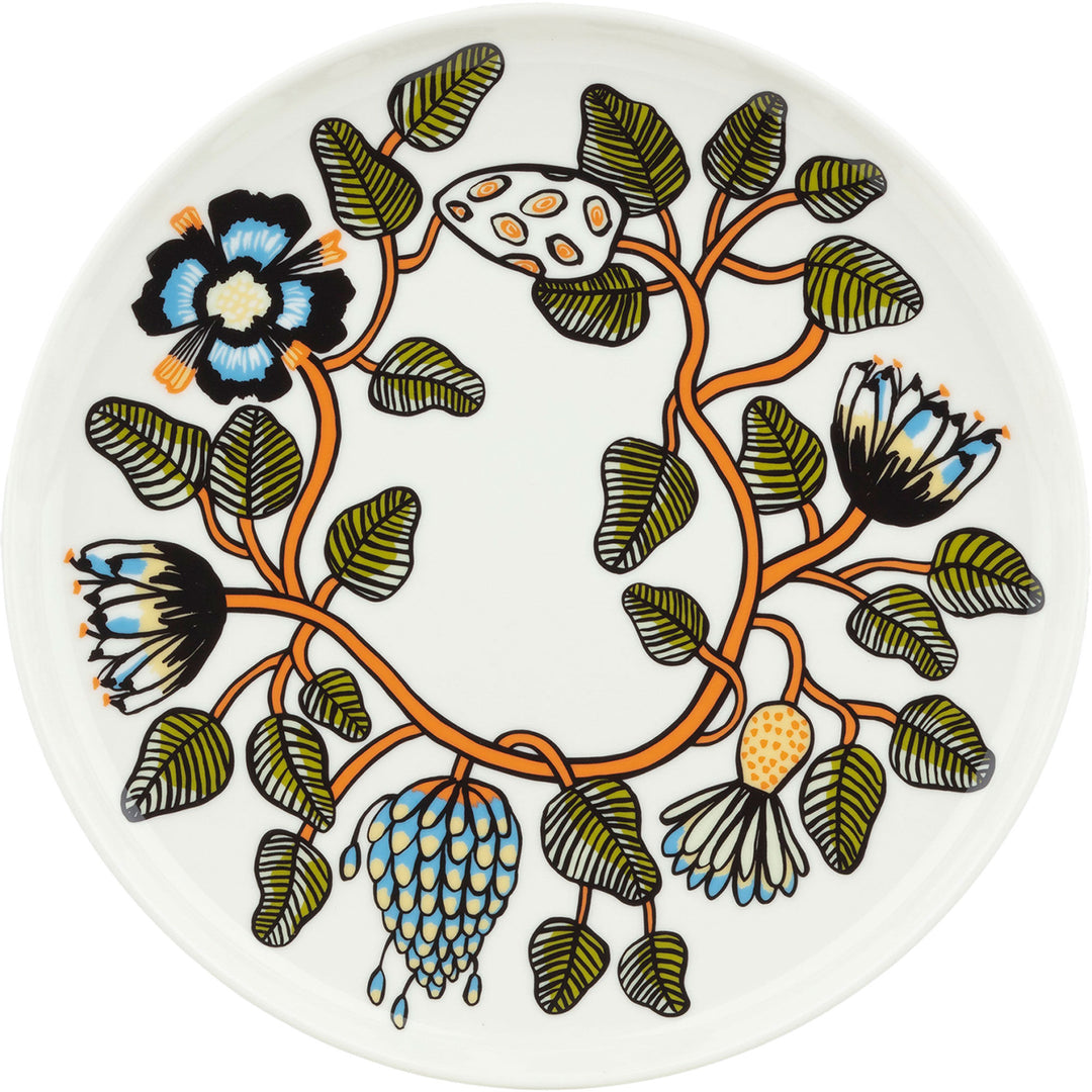 Marimekko Marimekko Tiara tallerken 25 cm, hvid/grøn/orange – billede i brug (Madtallerken)