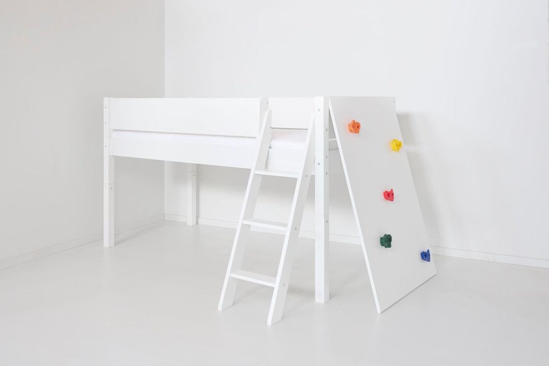 Manis-H  Vilde Halvhøj seng med design sengehest og klatrevæg 200 cm  -  90x200