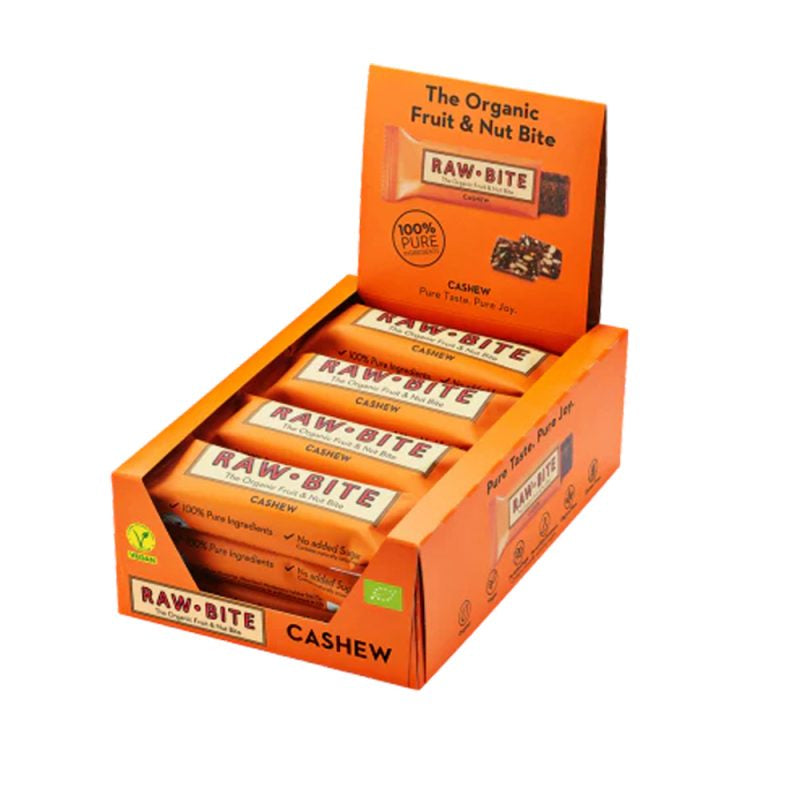 Detaljeret produktbillede af Rawbite Cashew 50 g. 12 stykker SPAR 10% på tilbud