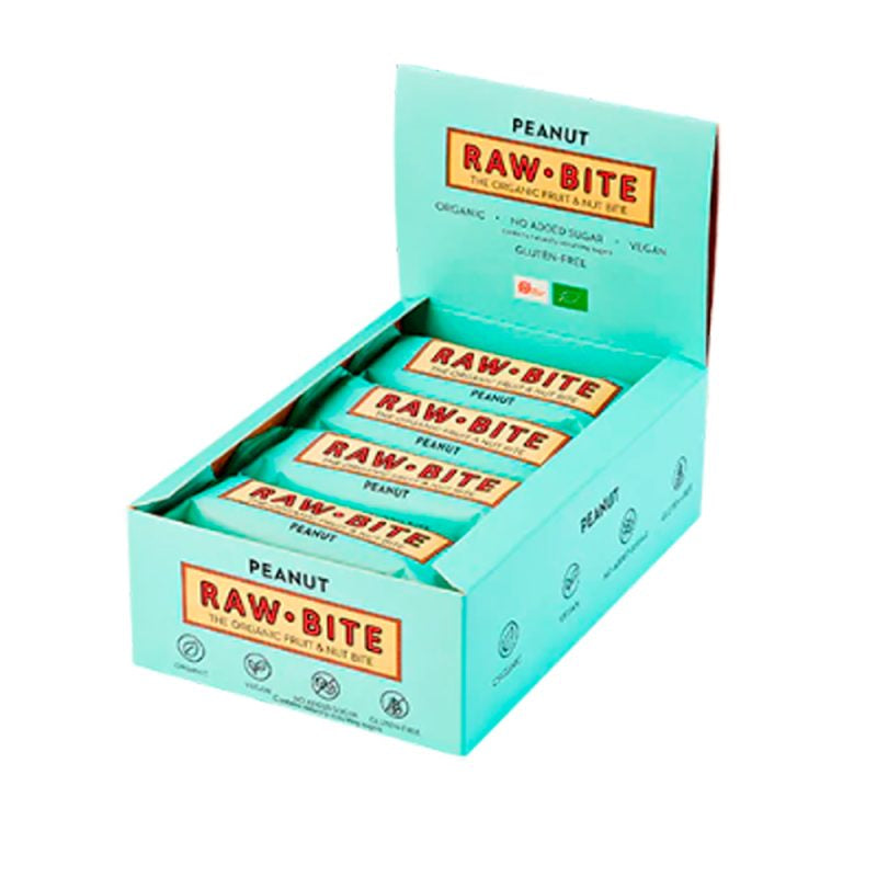 Detaljeret produktbillede af Rawbite Peanut 50 g. 12 stykker SPAR 10% på tilbud