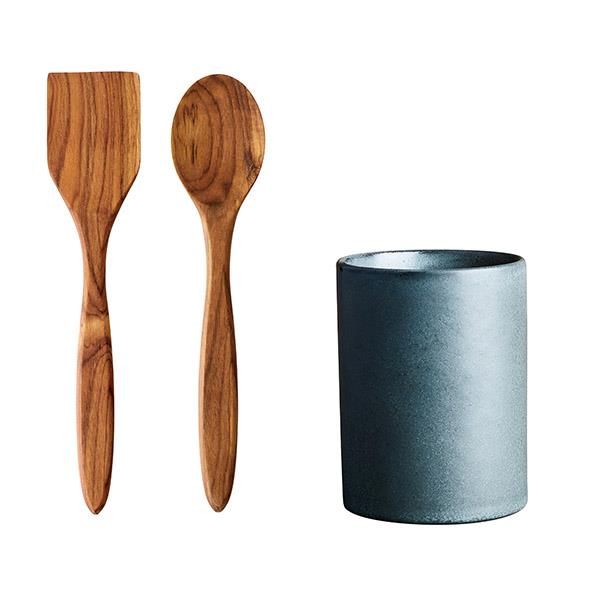 Aida RAW Northern Green redskabskrukke m. teak-palet og grydeske 1 sæt