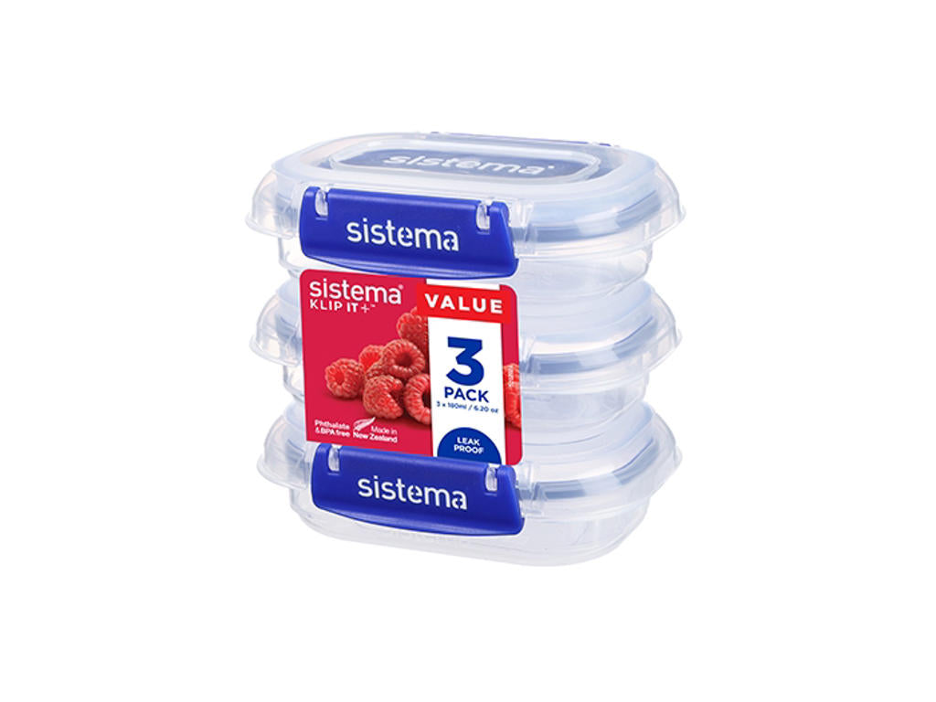 Produktbillede af Sistema Rectangle Klip It Plus 3Pack 180ml i premium kvalitet
