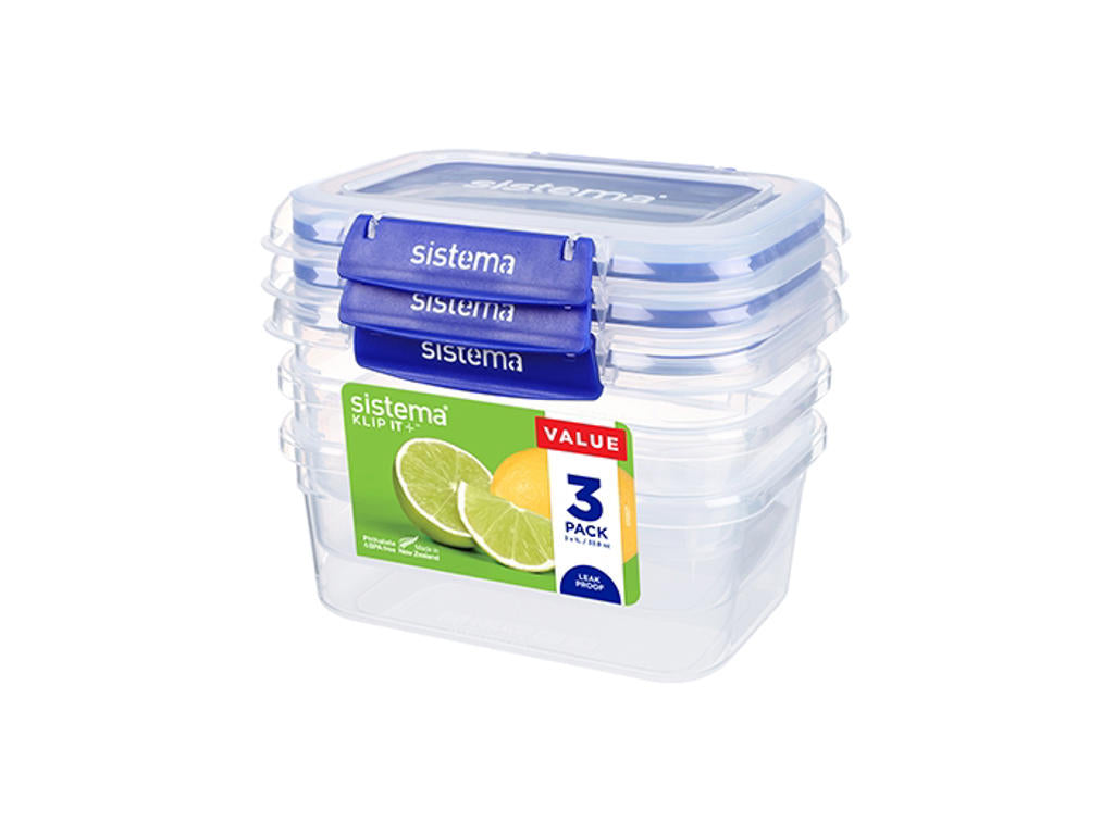 Produktbillede af Sistema Rectangle Klip It Plus 3Pack 1L i premium kvalitet