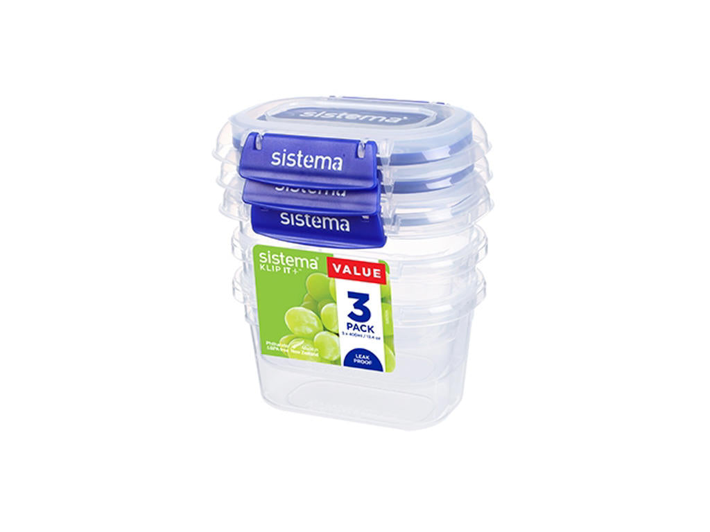 Produktbillede af Sistema Rectangle Klip It Plus 3Pack 400ml i premium kvalitet