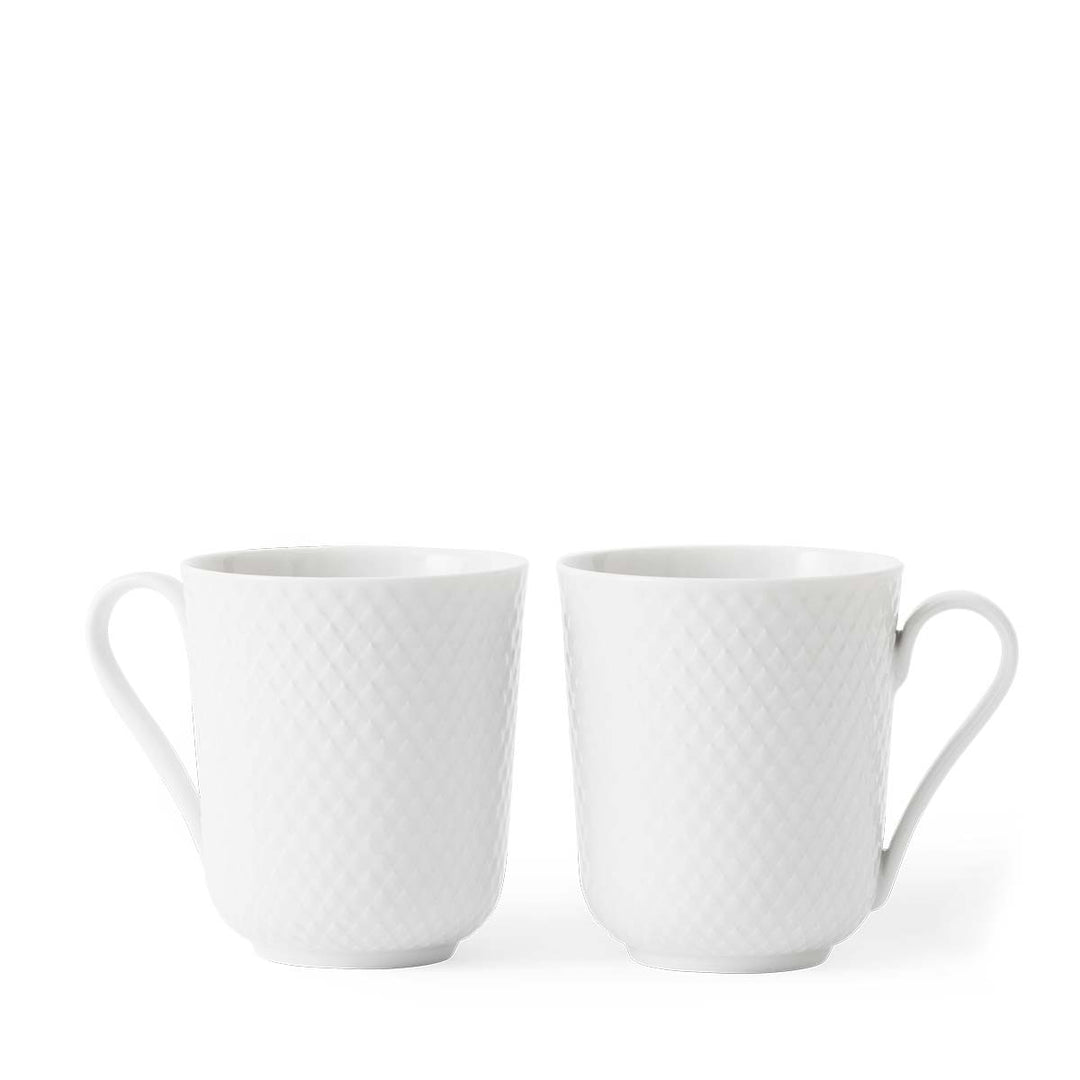 Produktbillede af Lyngby Porcelæn Rhombe Kop med hank 33 cl hvid porcelæn 2 stk. i premium kvalitet