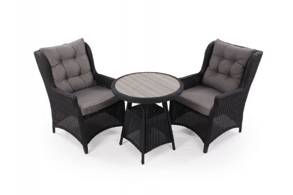 Siesta sort Cafesæt m/2 loungestole - Ø 70 cm
