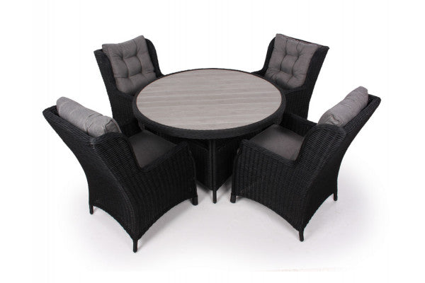 Siesta Sort Havemøbelsæt m/4 loungestole - Ø 130 cm