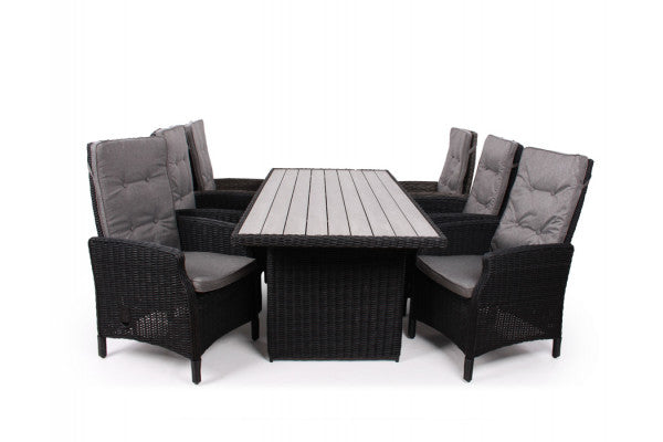 Siesta Sort Havemøbelsæt m/6 pos stole - 94x210 cm