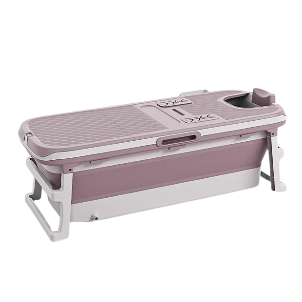 Produktbillede af Foldebadekar med låg & termometer Tisvilde 150cm rosa Bonus! Luksusslange i grå på 300 cm lækker badepude med rygstøtte samt ekstra prop og termometer inkl. Værdi kr. 795,-. på tilbud i høj kvalitet