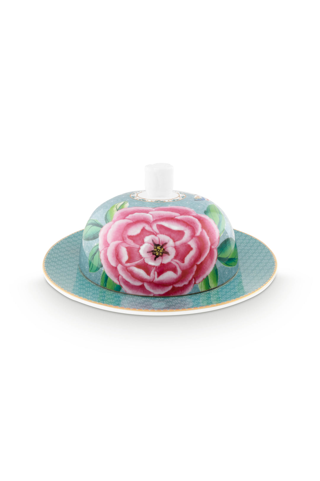 Produktbillede af Butter Dish Round Blushing Birds Blue 17x8cm på tilbud i høj kvalitet