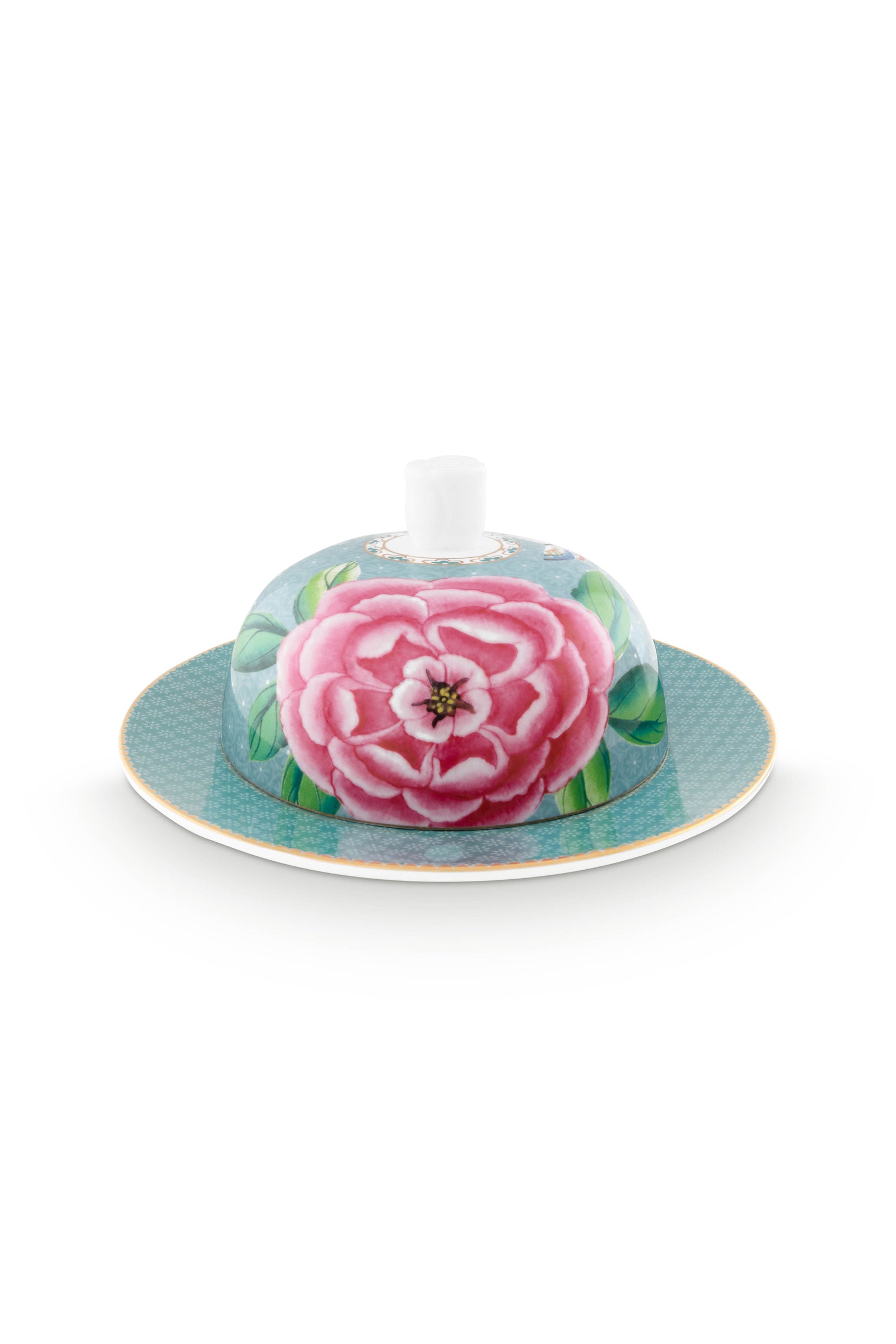 Produktbillede af Butter Dish Round Blushing Birds Blue 17x8cm på tilbud i høj kvalitet