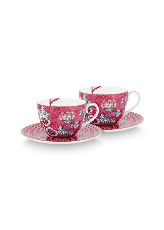 Produktbillede af Set/2 Cups & Saucers Flower Festival Dark Pink 280ml på tilbud i høj kvalitet