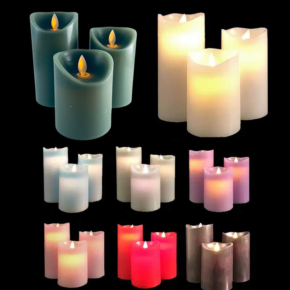 Produktbillede af Køb LED blok stearinlys 3 stk. 12/15/17 cm m/3D flamme (Flere farver) Blå på tilbud