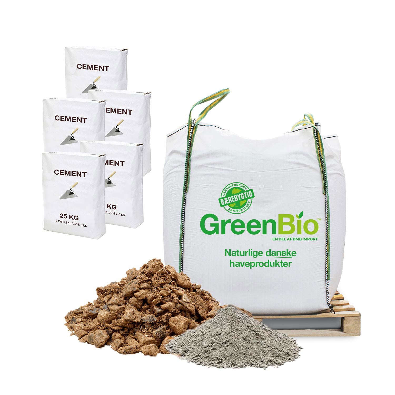 Produktbillede af Støbepakke: 1500 kg støbemix 0-8 mm + 225 kg cement 52,5 på tilbud i høj kvalitet