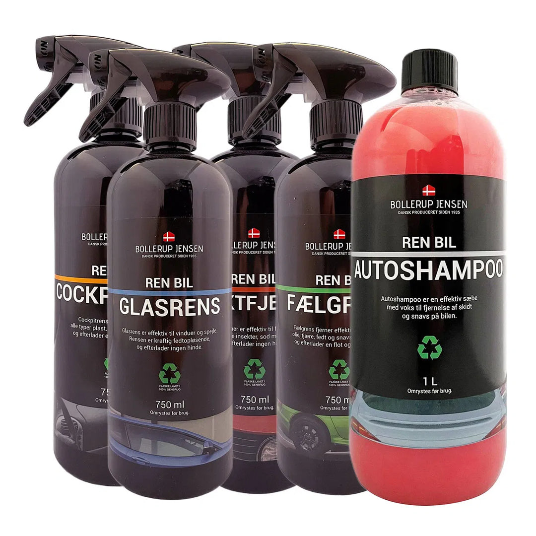 Ren bil autoshampoo cockpitrens fælgerens glasrens & insektfjerner